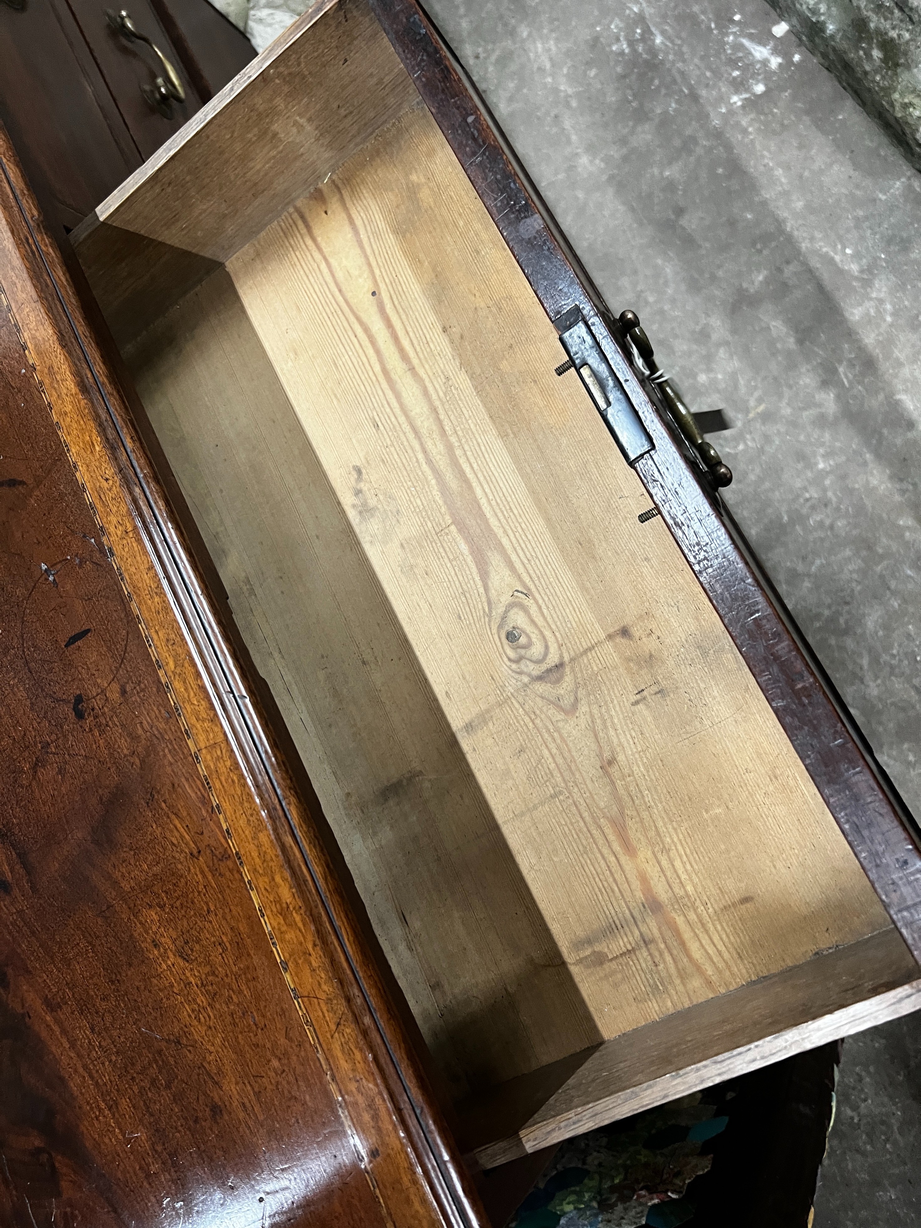 A George III inlaid mahogany chest, width 113cm, depth 55cm, height 98cm
